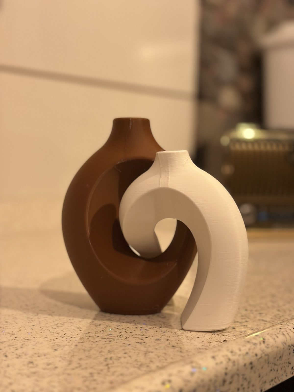 2'li Modern Dekoratif Vazo Seti – 3D Baskı Minimal Halka Tasarım Plastik Vazo